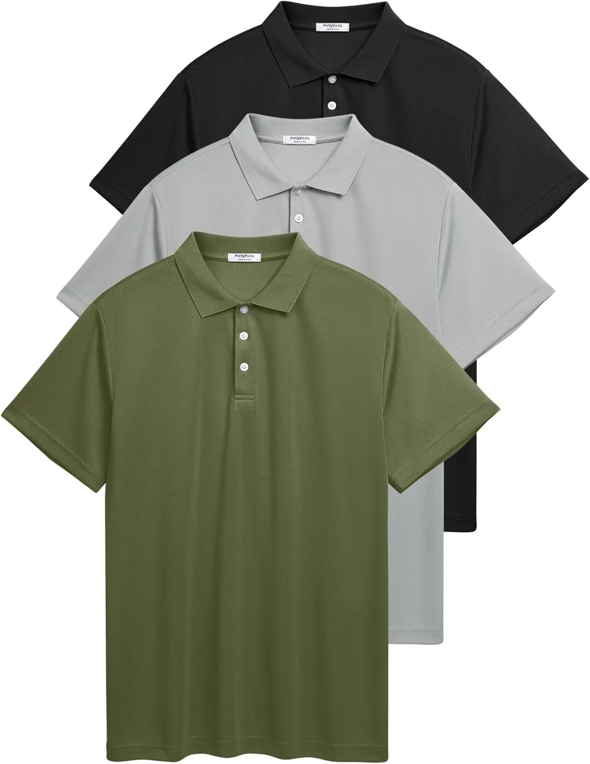 PINSPARK 1/3/4/5 Pack: Golf Polo Shirts for Men Multipacks Quick Dry Short Sleeve Collared Shirt Slim Fit Casual Polos Shirt
