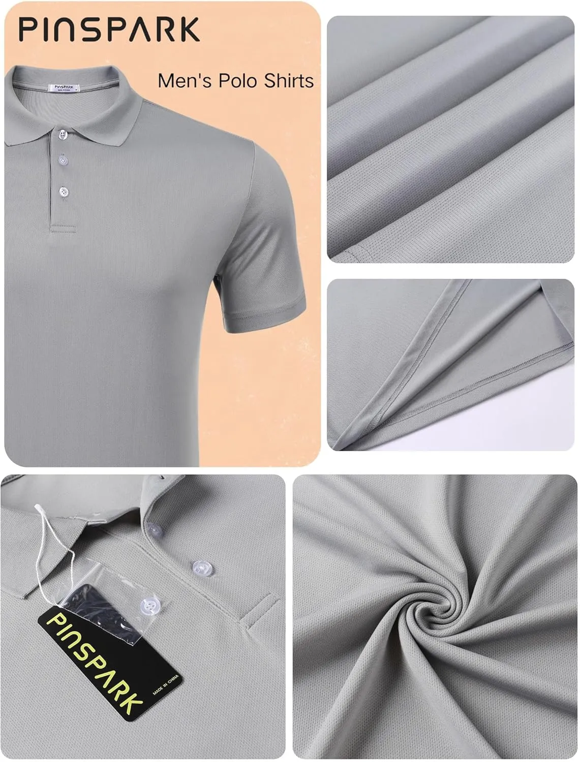 PINSPARK 1/3/4/5 Pack: Golf Polo Shirts for Men Multipacks Quick Dry Short Sleeve Collared Shirt Slim Fit Casual Polos Shirt