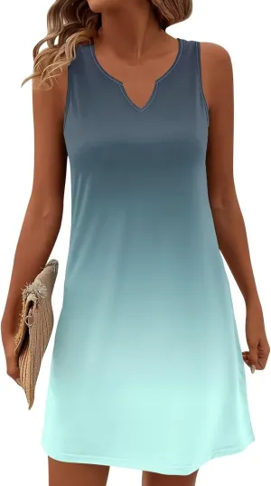 Plus Size Sleeveless Trendy Sundress Ladies Summer Fitness V Neck Comfortable Dresses for Women Loose Fitting