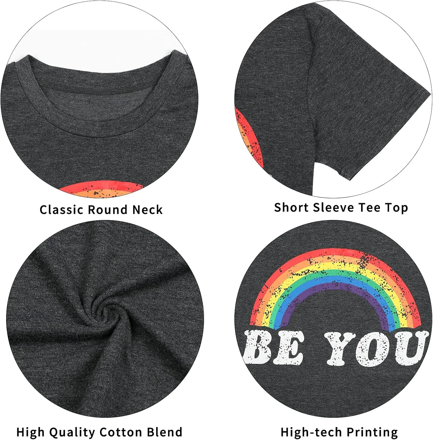 Pride Shirt Women Rainbow Graphic Tees Funny Be You Letter Print T Shirt LGBT Equality Shirts Casual Short Sleeve Tops
