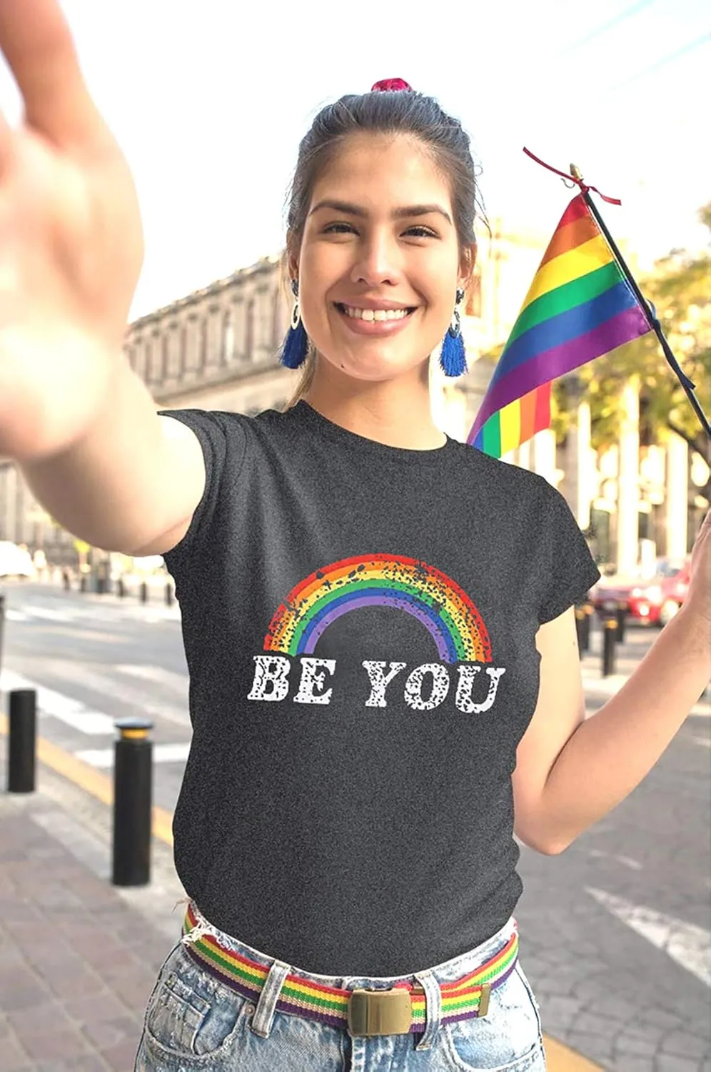 Pride Shirt Women Rainbow Graphic Tees Funny Be You Letter Print T Shirt LGBT Equality Shirts Casual Short Sleeve Tops