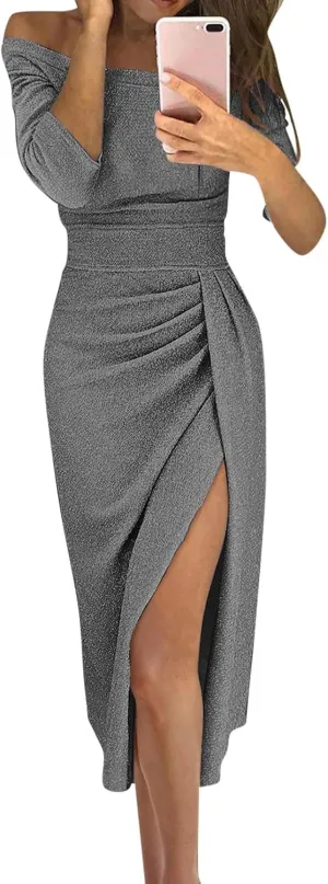 Prom Dresses for Women 2025 Elegant Classy Sequin Spring Strapless High Slit Hem Midi Cocktail Wedding Guest Dresses