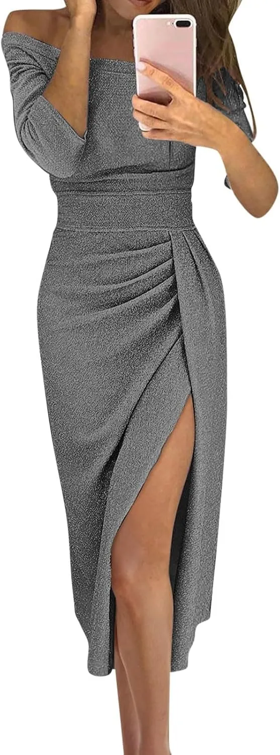 Prom Dresses for Women 2025 Elegant Classy Sequin Spring Strapless High Slit Hem Midi Cocktail Wedding Guest Dresses
