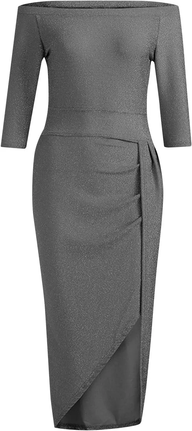 Prom Dresses for Women 2025 Elegant Classy Sequin Spring Strapless High Slit Hem Midi Cocktail Wedding Guest Dresses