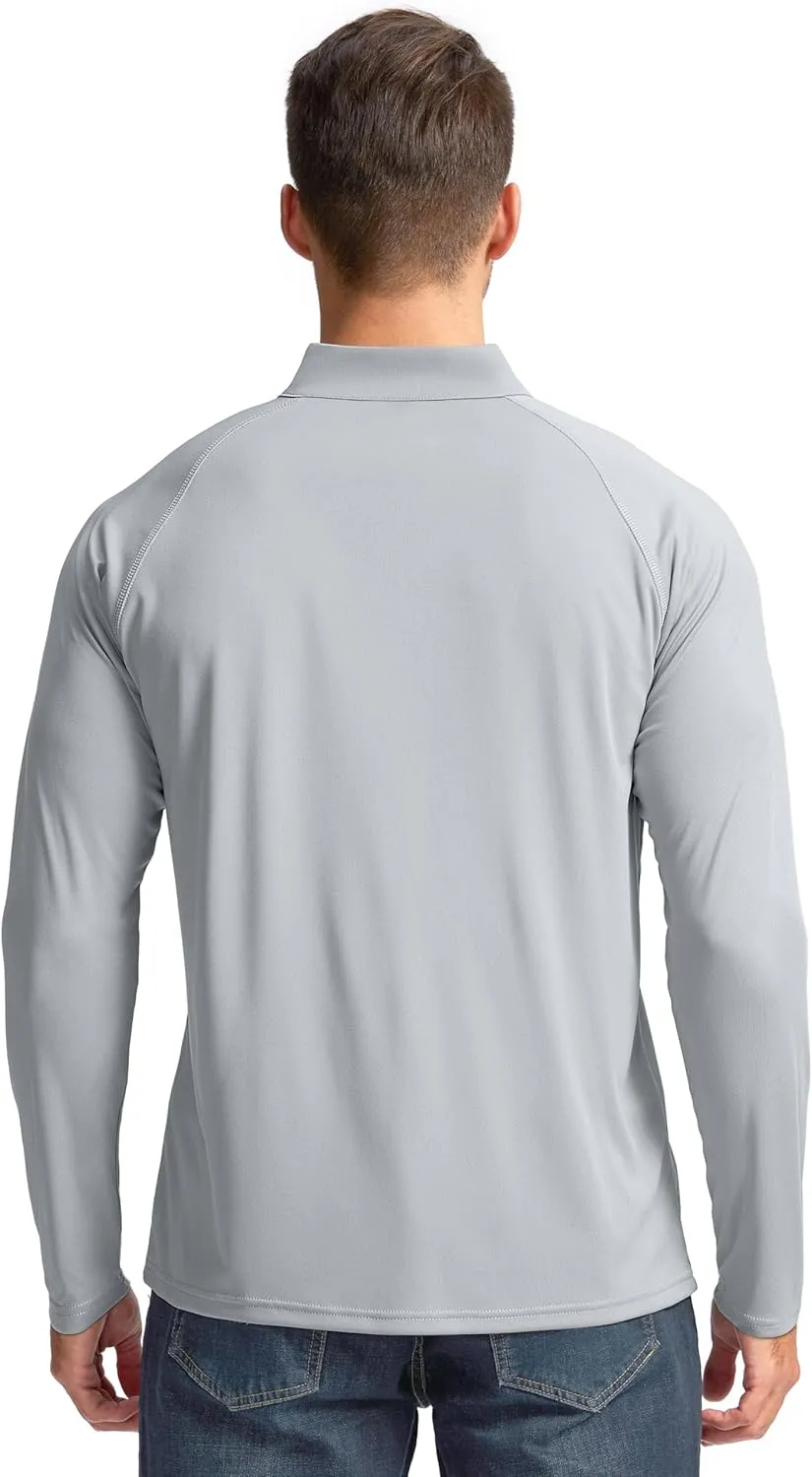 Pudolla Men's 1/4 Zip Sun Protection Shirts UV SPF UPF 50  Long Sleeve Rash Guard Fishing Running Hiking Athletic Tee Shirts
