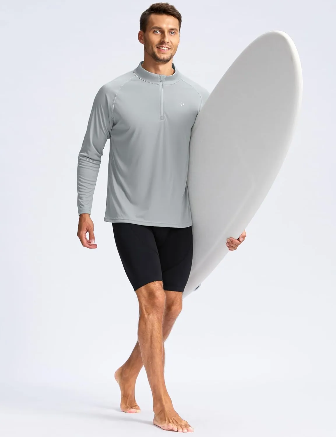 Pudolla Men's 1/4 Zip Sun Protection Shirts UV SPF UPF 50  Long Sleeve Rash Guard Fishing Running Hiking Athletic Tee Shirts