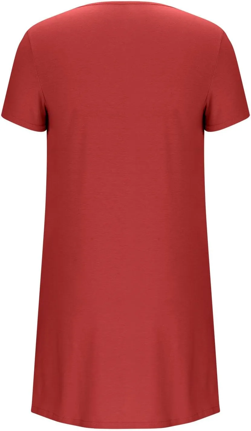 QIGUAND Women Pleats Draped T Shirt Dress Summer Short Sleeve Crewneck Mini Dresses Casual Comfy Loungewear Pjs Tunic Dress