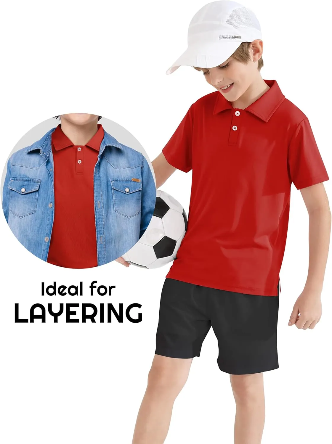 Resinta 3 Pack Boys Dry-Fit Active Athletic Performance Polo Short Sleeve Golf Shirt Cool Quick Dry Training Workout Shirts