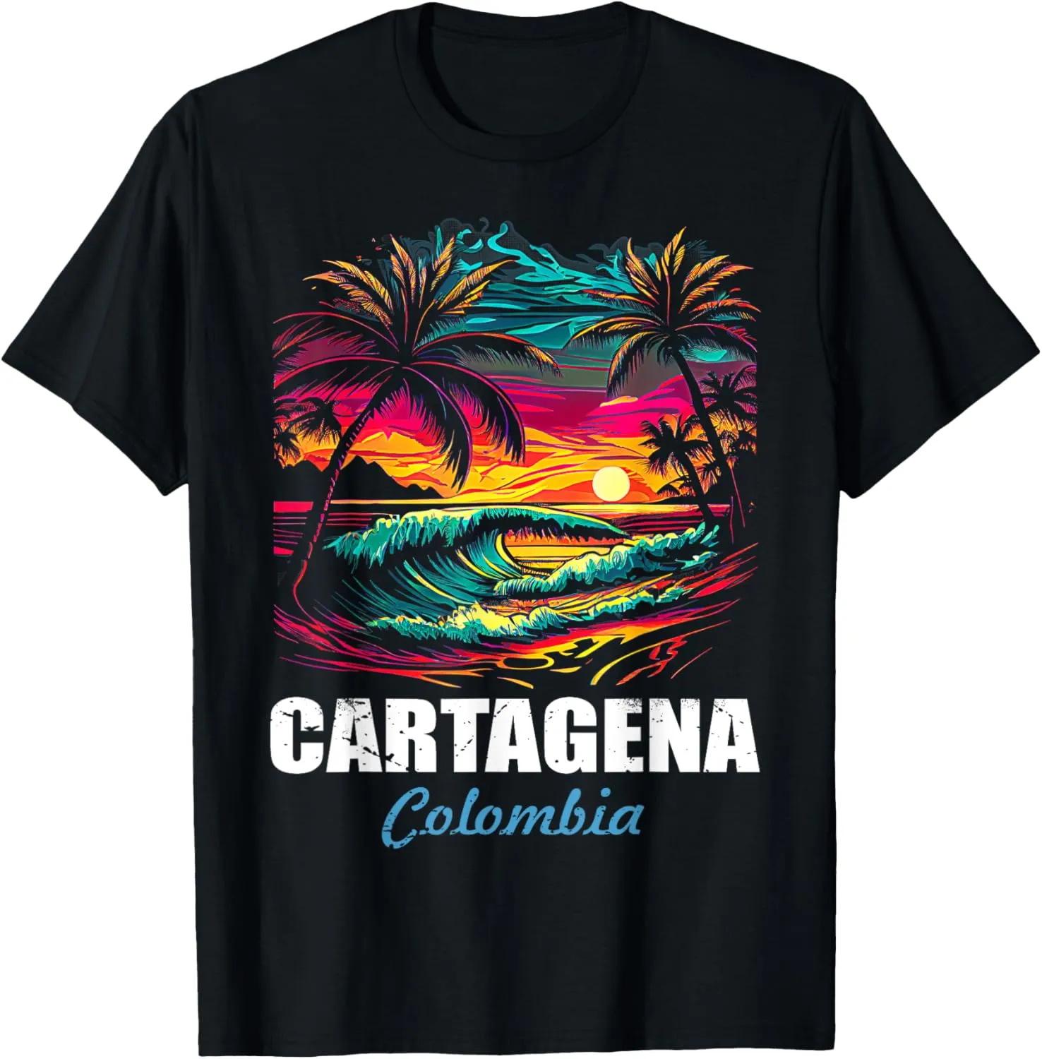Retro Cartagena Colombia Sunset Vintage Vacation Souvenir T-Shirt
