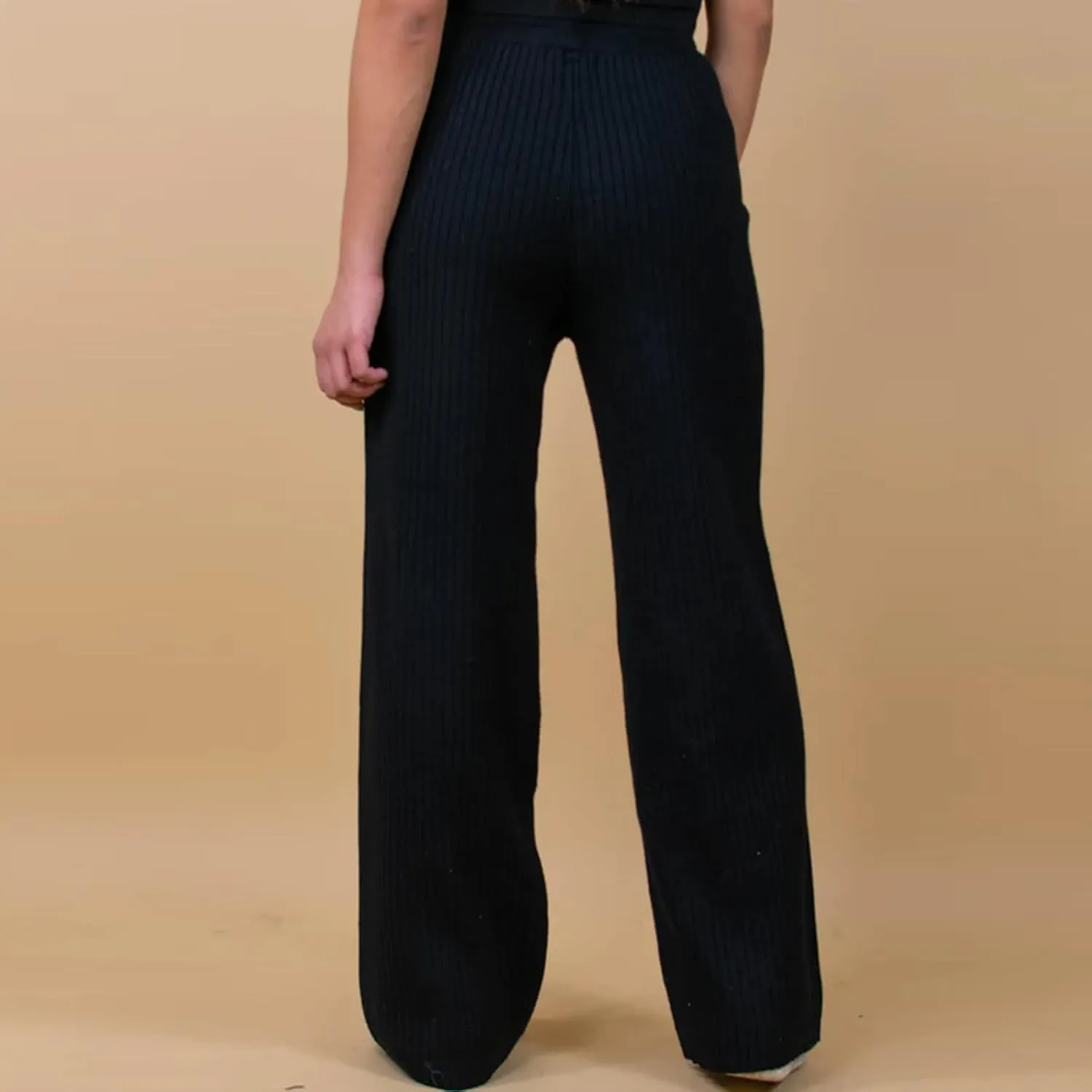 Ribbed Knit Pants Women High Elastic Waist Flare Sweater Pants Wide Leg Lounge Pants Sleep Drawstring Trousers