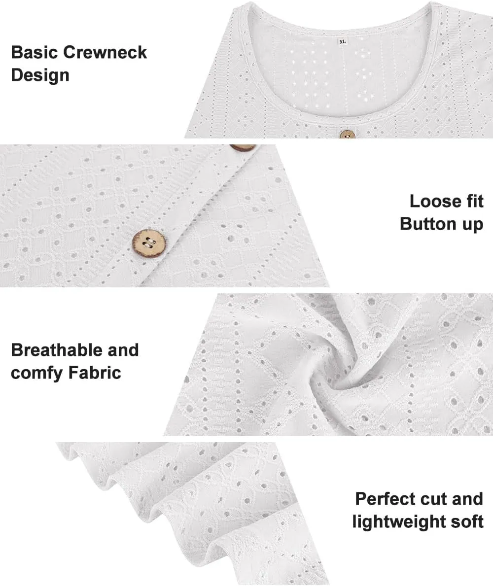 RITERA Plus Size Tops for Women Crewneck Neck with Button Up Short Sleeve Embroidery Henley Tshirt Casual Basic Shirt XL-5XL