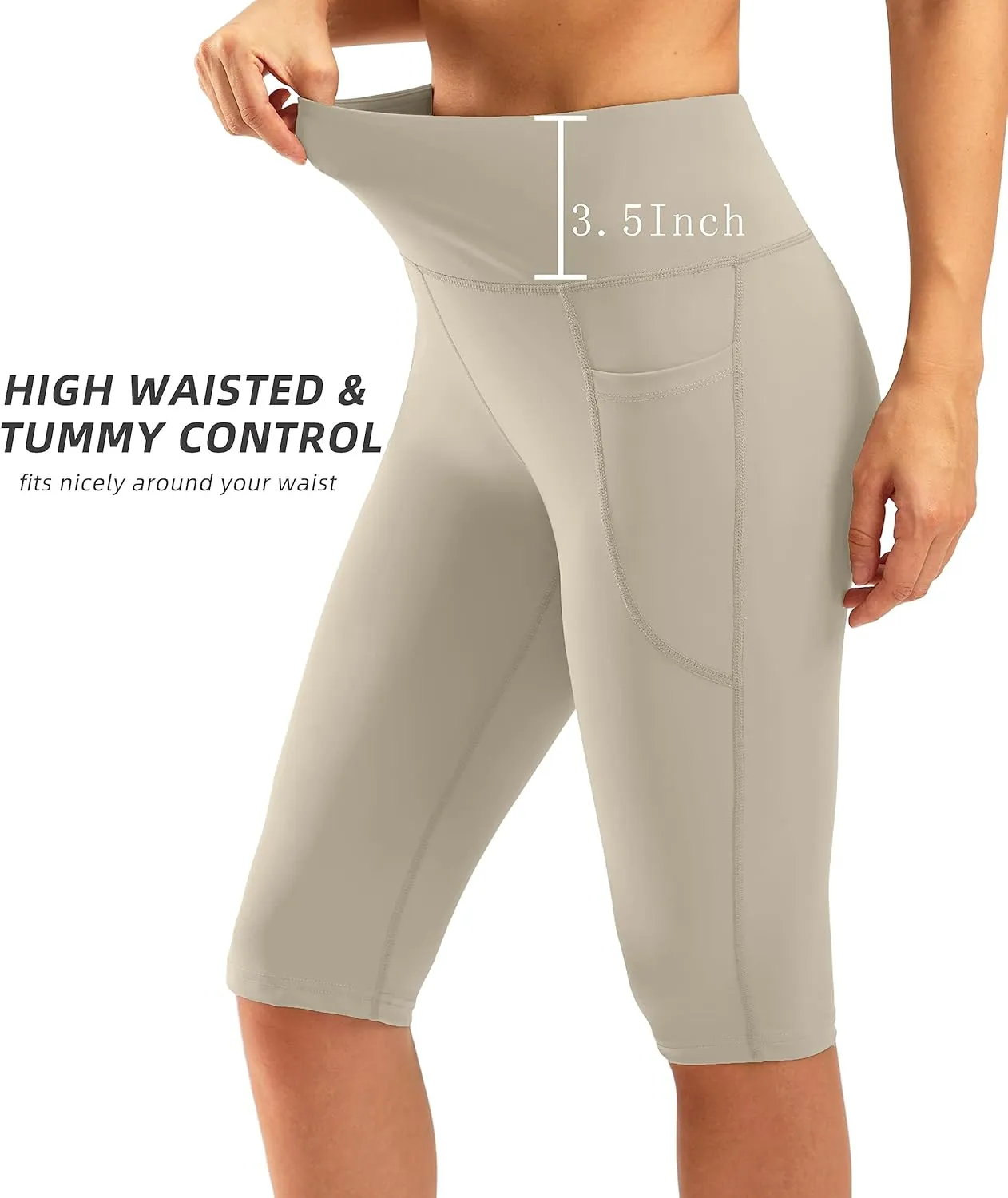 SANTINY Women's Knee Length Capri Leggings with Pockets High Waisted Workout Exercise Yoga Capris Pants for Women