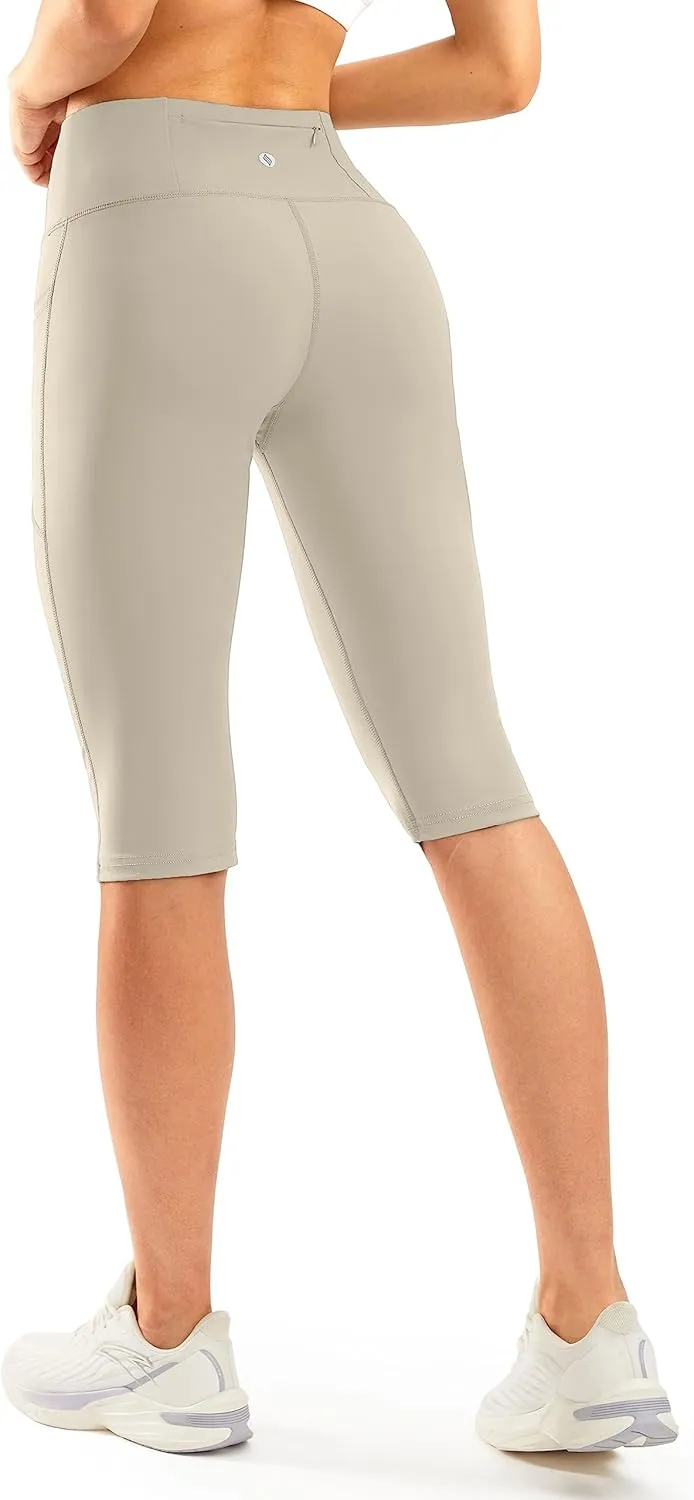 SANTINY Women's Knee Length Capri Leggings with Pockets High Waisted Workout Exercise Yoga Capris Pants for Women