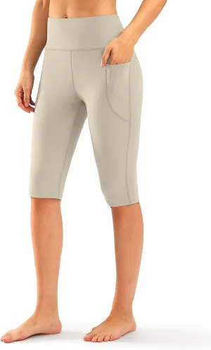 SANTINY Women's Knee Length Capri Leggings with Pockets High Waisted Workout Exercise Yoga Capris Pants for Women
