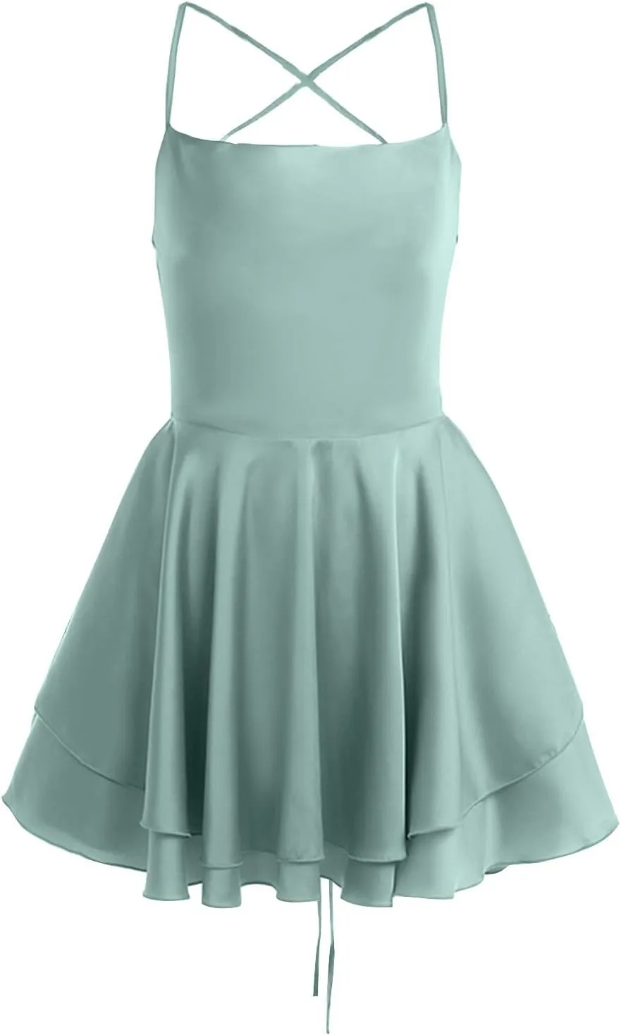 Sexy Satin Dress for Women Summer Backless Ruffle Short Dresses Cowl Neck Spaghetti Strap Tiered Layer Mini Sundress