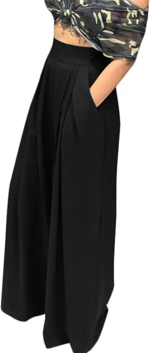 SGASY Womens Palazzo Long Pants High Waist Wide Leg Stretchy Loose Fit Casual Trousers Holiday Flowy Pants with Pocket