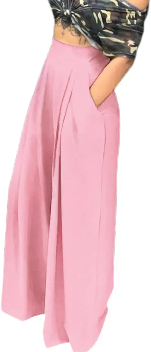 SGASY Womens Palazzo Long Pants High Waist Wide Leg Stretchy Loose Fit Casual Trousers Holiday Flowy Pants with Pocket