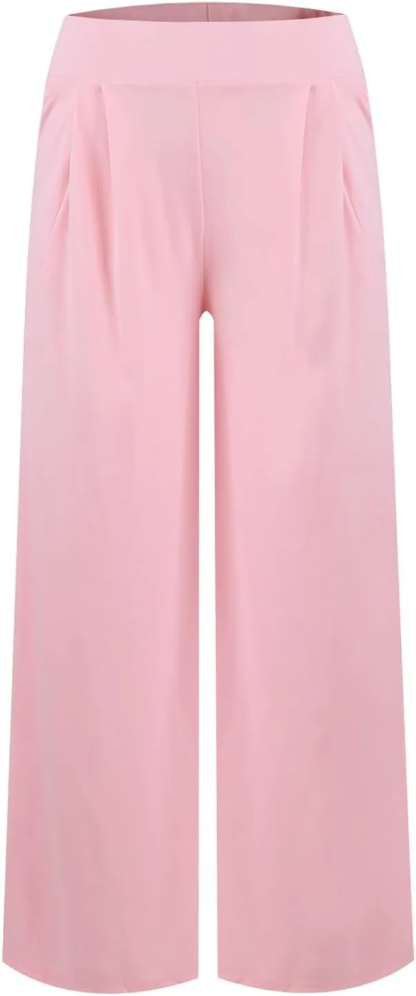SGASY Womens Palazzo Long Pants High Waist Wide Leg Stretchy Loose Fit Casual Trousers Holiday Flowy Pants with Pocket