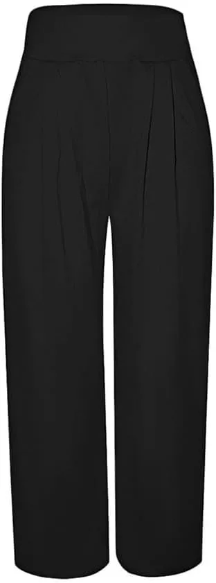 SGASY Womens Palazzo Long Pants High Waist Wide Leg Stretchy Loose Fit Casual Trousers Holiday Flowy Pants with Pocket