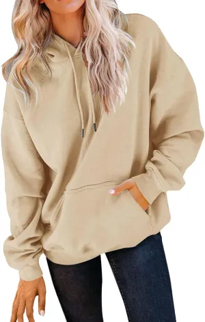 SHAOBGE Women's Casual Pink Cropped Oversized Long Sleeve Solid Hoodie Pullover Sweatshirt