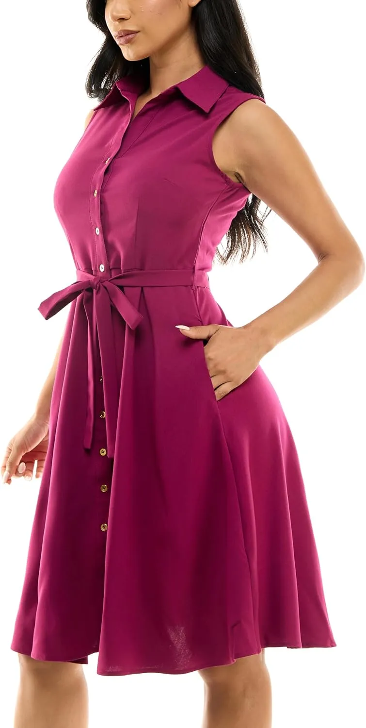 Sharagano Women's Sleeveless Button Front Shirt Dress with Sweep