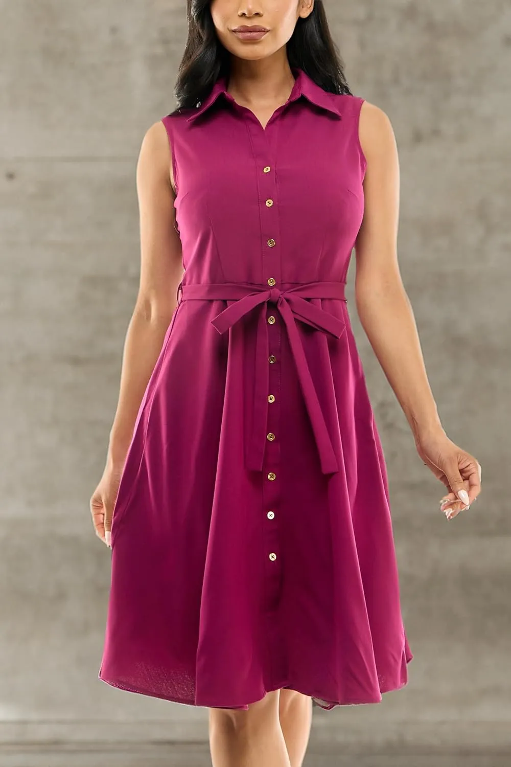 Sharagano Women's Sleeveless Button Front Shirt Dress with Sweep