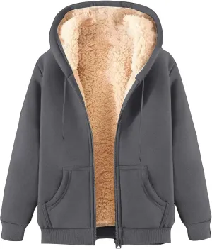 Sherpa Lined Jackets for Men Zip Up Hoodies Casual Oversized Fleece Jacket Trendy Y2K Hoodie Warm Winter Coat Pocket