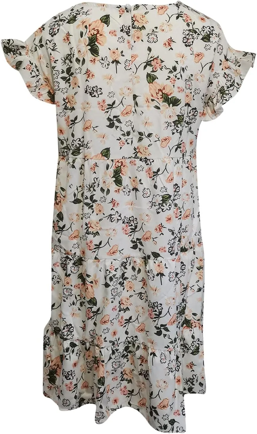 Short Sleeve Summer Dresses for Women 2025 Vacation Beach Floral Ruffles Boho Sundresses Loose Fit Crewneck Mini Dress