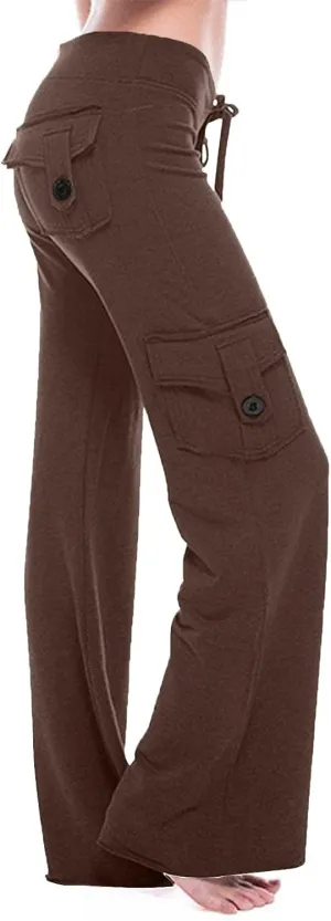 SMIDOW Plus Size Yoga Cargo Pants for Women with Pockets Loose Comfy Stretchy Wide Leg Bootcut Athletic Workout Leggings