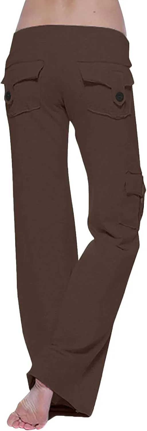 SMIDOW Plus Size Yoga Cargo Pants for Women with Pockets Loose Comfy Stretchy Wide Leg Bootcut Athletic Workout Leggings