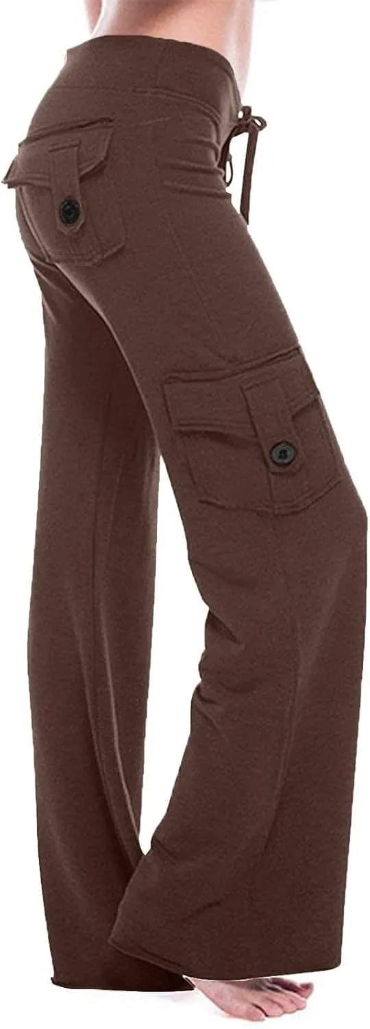 SMIDOW Plus Size Yoga Cargo Pants for Women with Pockets Loose Comfy Stretchy Wide Leg Bootcut Athletic Workout Leggings