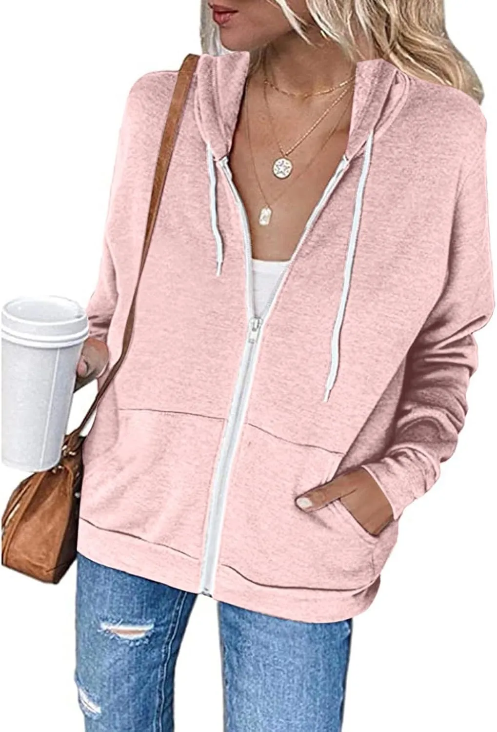 SMIDOW Womens Oversized Zip Up Hoodies Sweatshirt Fall y2k Clothes Teen Girls Casual Lightweight Drawstring Hoodie Jacket