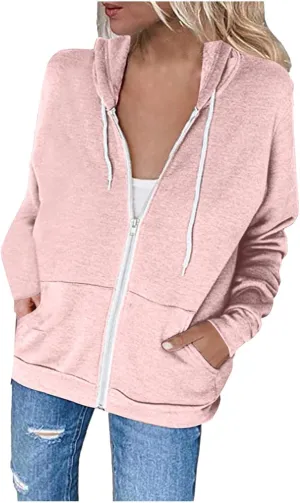 SMIDOW Womens Oversized Zip Up Hoodies Sweatshirt Fall y2k Clothes Teen Girls Casual Lightweight Drawstring Hoodie Jacket