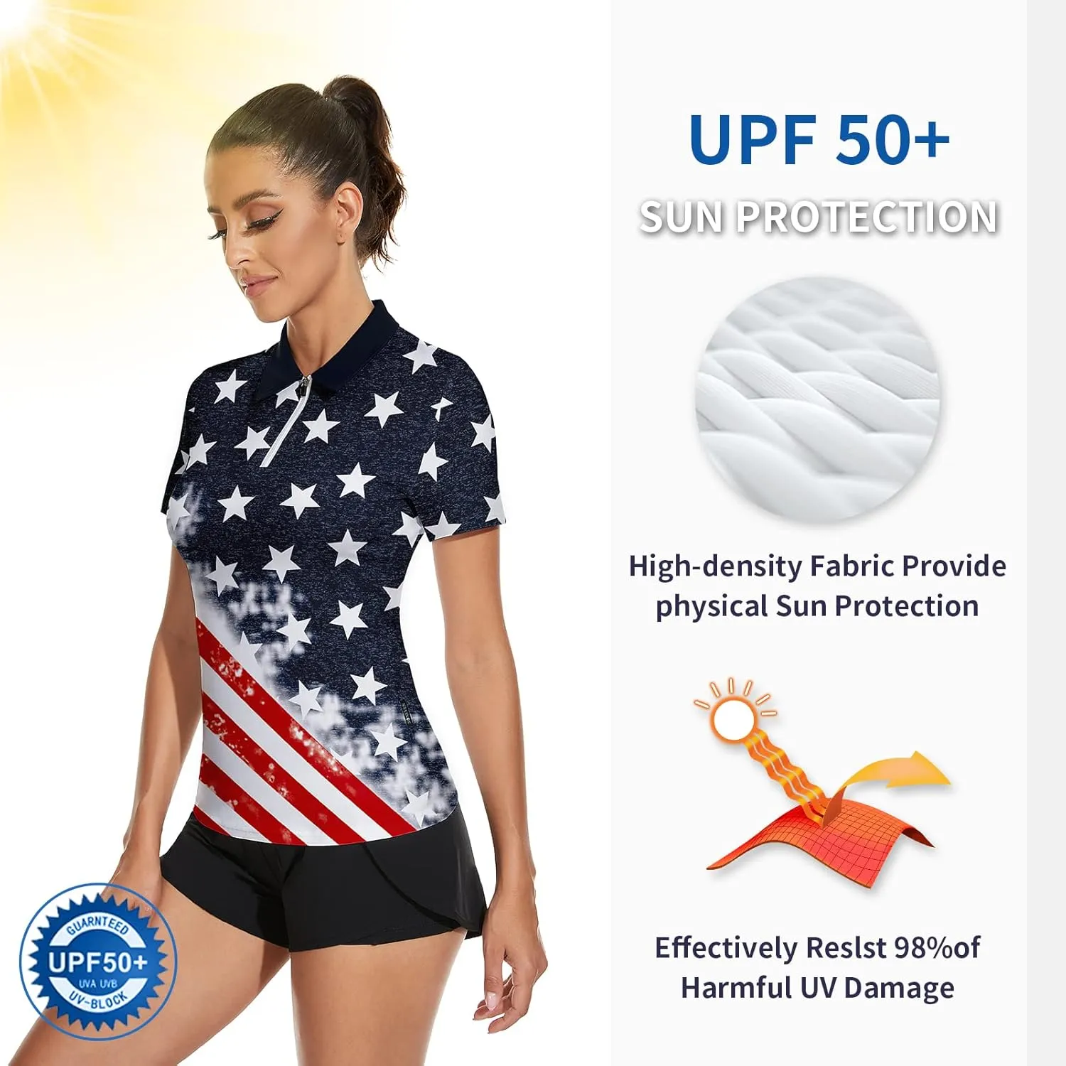 Soneven Women's Long Sleeve Golf Polo Shirts Moisture Wicking Quick Dry Half-Zip Pullover Athletic Workout Striped Tops