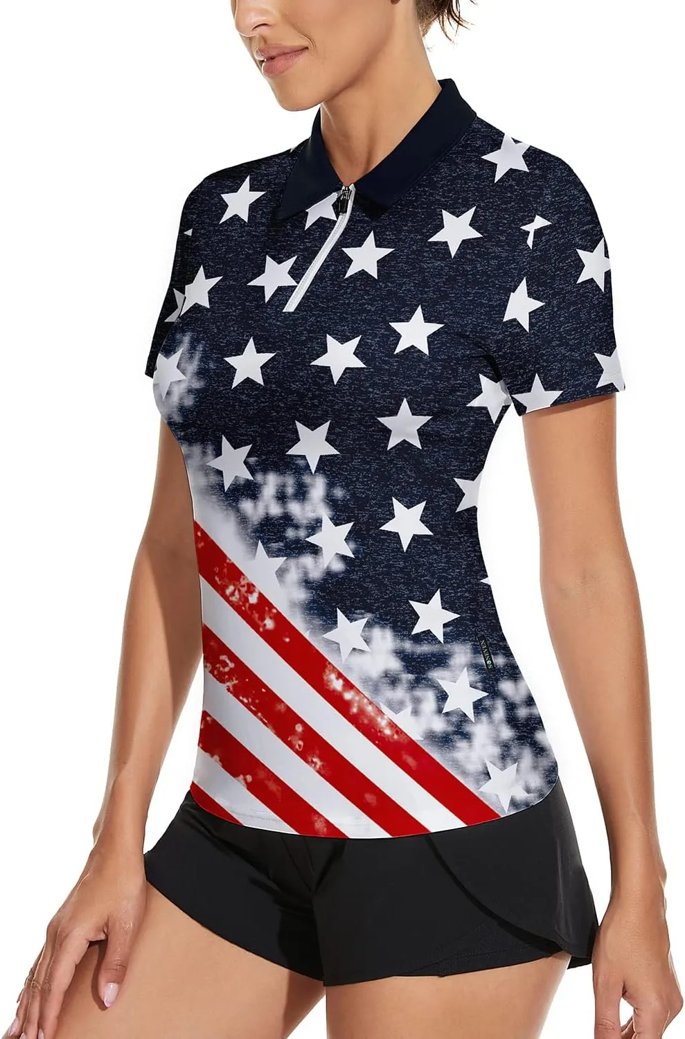 Soneven Women's Long Sleeve Golf Polo Shirts Moisture Wicking Quick Dry Half-Zip Pullover Athletic Workout Striped Tops
