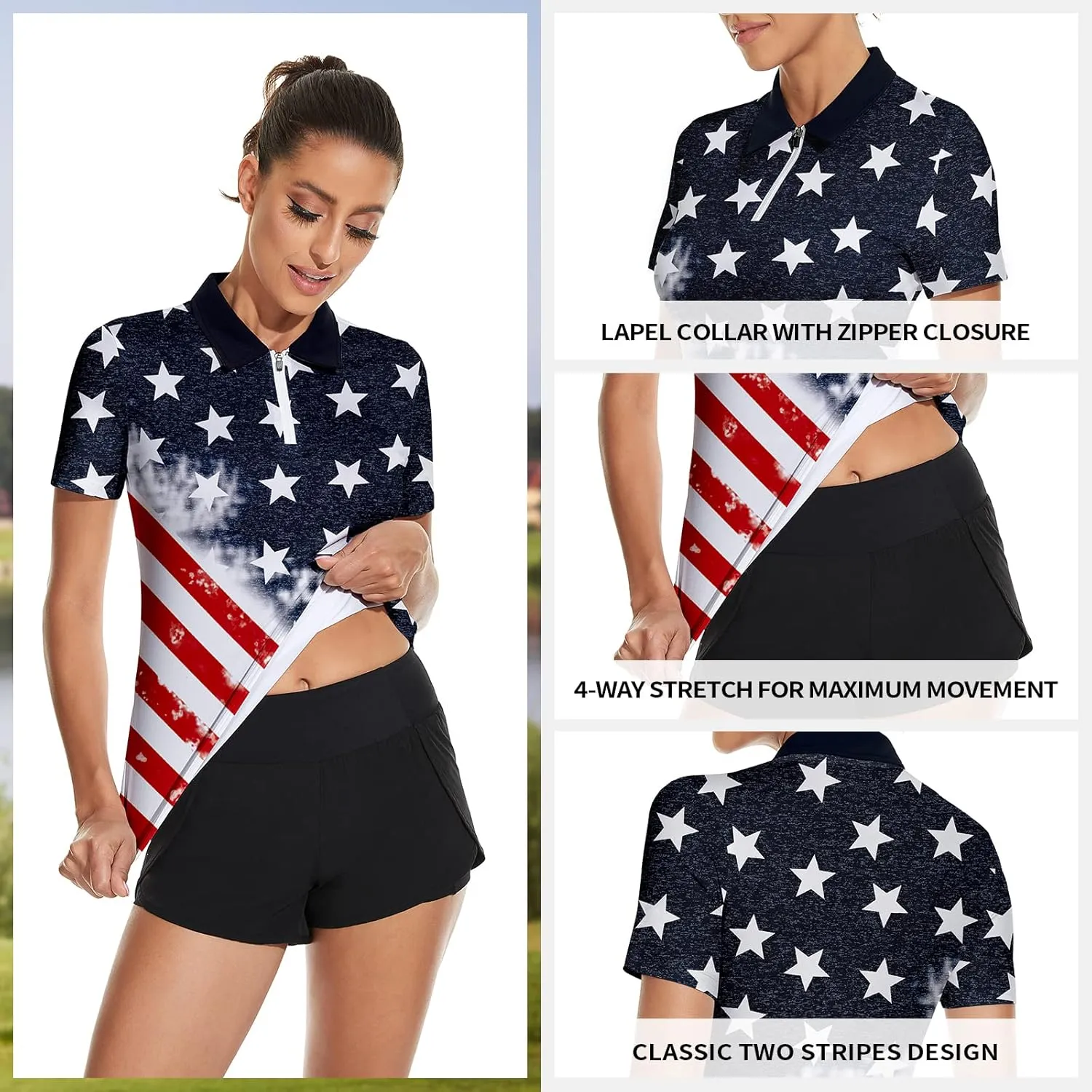 Soneven Women's Long Sleeve Golf Polo Shirts Moisture Wicking Quick Dry Half-Zip Pullover Athletic Workout Striped Tops