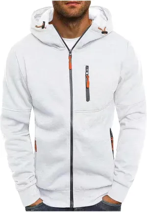 Sport Full Zip Hoodies for Men, Mens Hoodie, Men's Solid Full-Zip Long Sleeve Hooded Sweatshirt with Zipper Pockets
