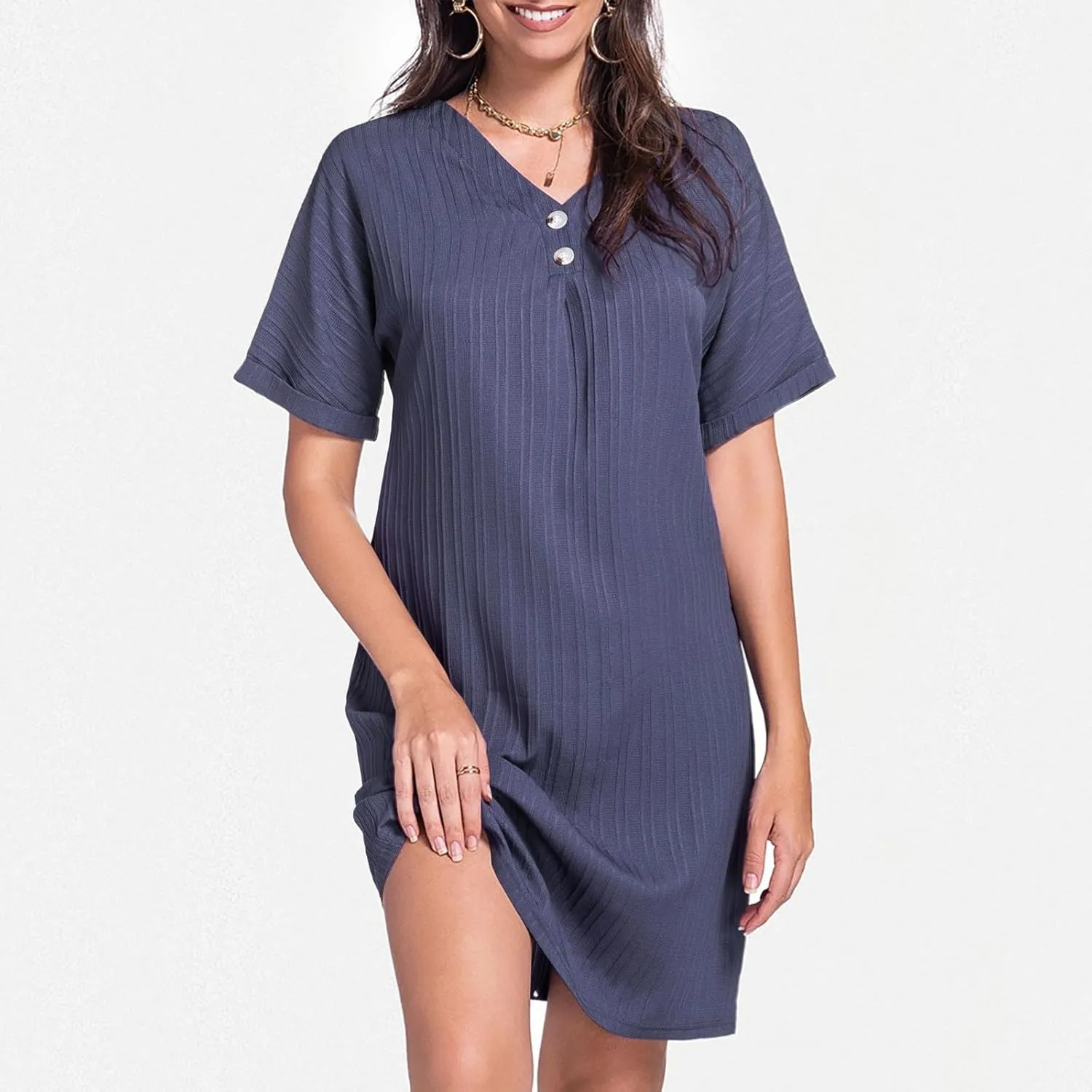 Spring Dresses for Women, Womens Cotton Shirt Dress Summer Casual Short Sleeve Button Down Beach Cover Up Shirts with Pockets