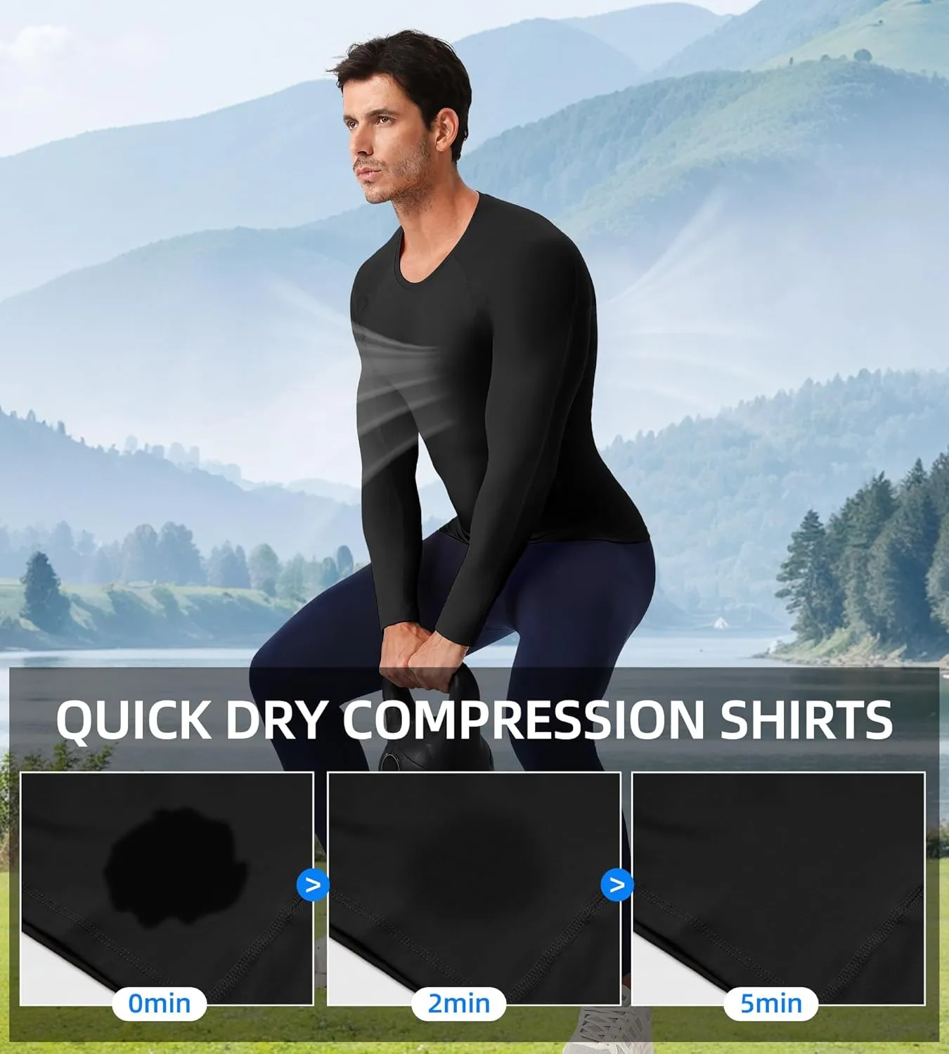 SPVISE Compression Shirt Men Long Sleeve, Cool Dry Men's Athletic Workout Running T-Shirt Tops, Sports Rash Guard Base Layer