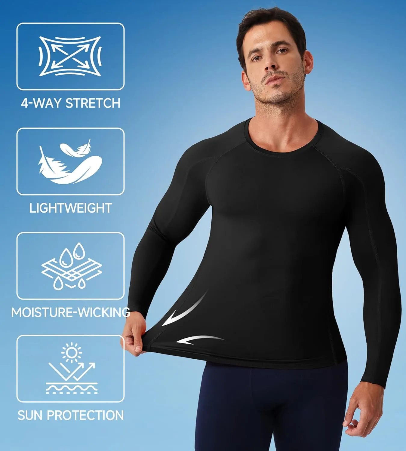 SPVISE Compression Shirt Men Long Sleeve, Cool Dry Men's Athletic Workout Running T-Shirt Tops, Sports Rash Guard Base Layer