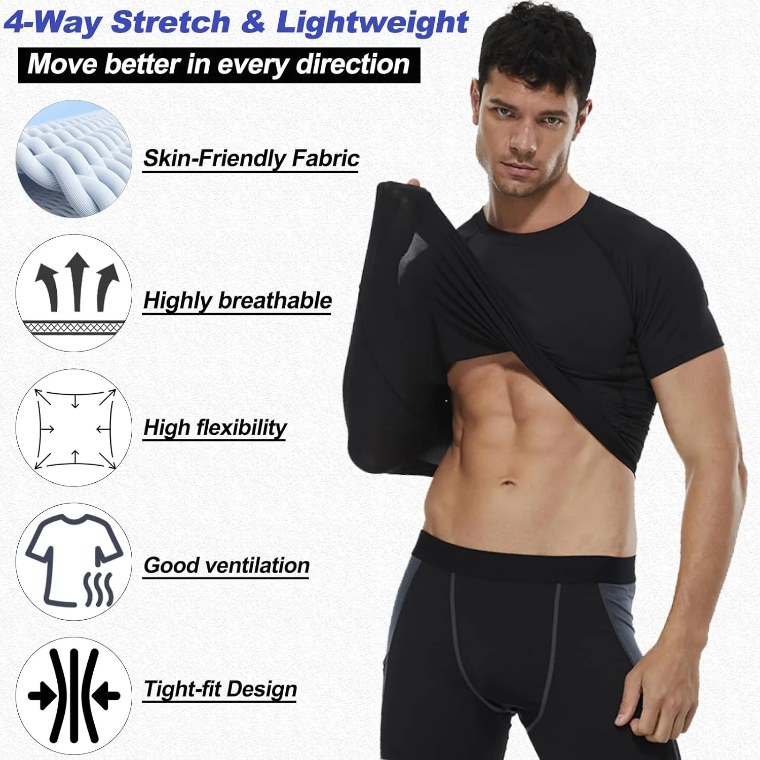SPVISE Men's Compression Shirt Short Sleeve Workout Gym Top Cool Dry Athletic Base Layer Undershirt T-Shirt for Sport Running