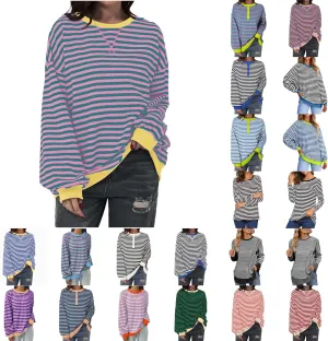 Striped Shirt Colorblock Sweatshirt Women Oversized Sweatshirt Long Sleeve Shirts Fall Outfits for Women 2024