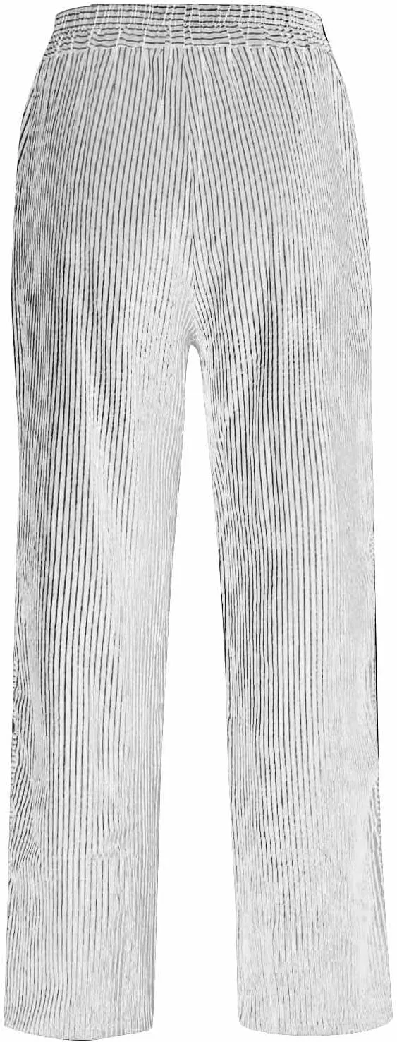Striped Wide Leg Pants Woman Elastic High Waist Side Button Trousers Lightweight Straight Leg Cropped Pants w/Pockets