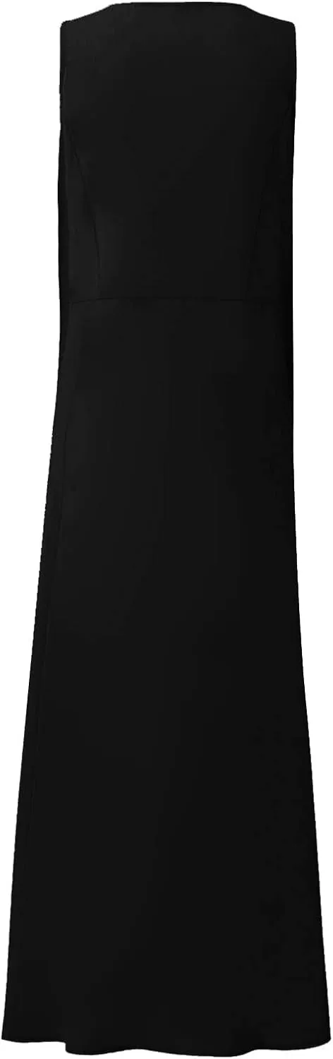 Summer Dresses for Women 2024 Casual Bohemian Solid Color Sleeveless Beach Vacation Sundresses Cotton Linen Dresses Pocket