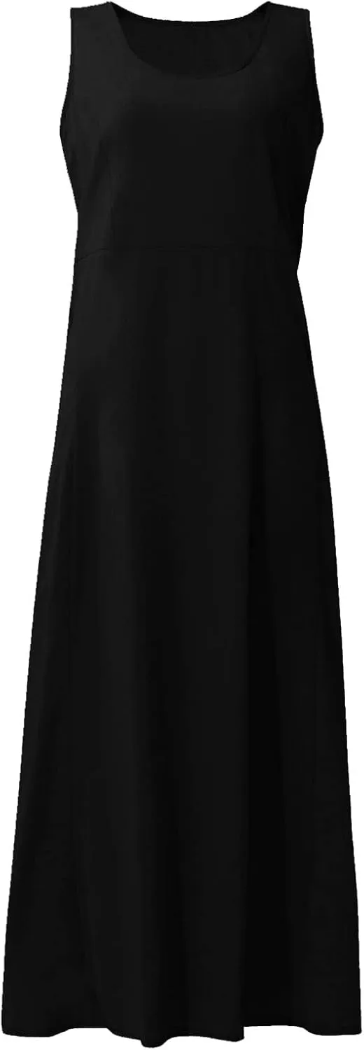 Summer Dresses for Women 2024 Casual Bohemian Solid Color Sleeveless Beach Vacation Sundresses Cotton Linen Dresses Pocket