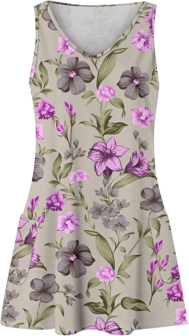 Summer Dresses for Women Casual Tshirt Tank Dresses Loose Flowy Sleeveless Mini Dress Beach Sundresses with Pockets