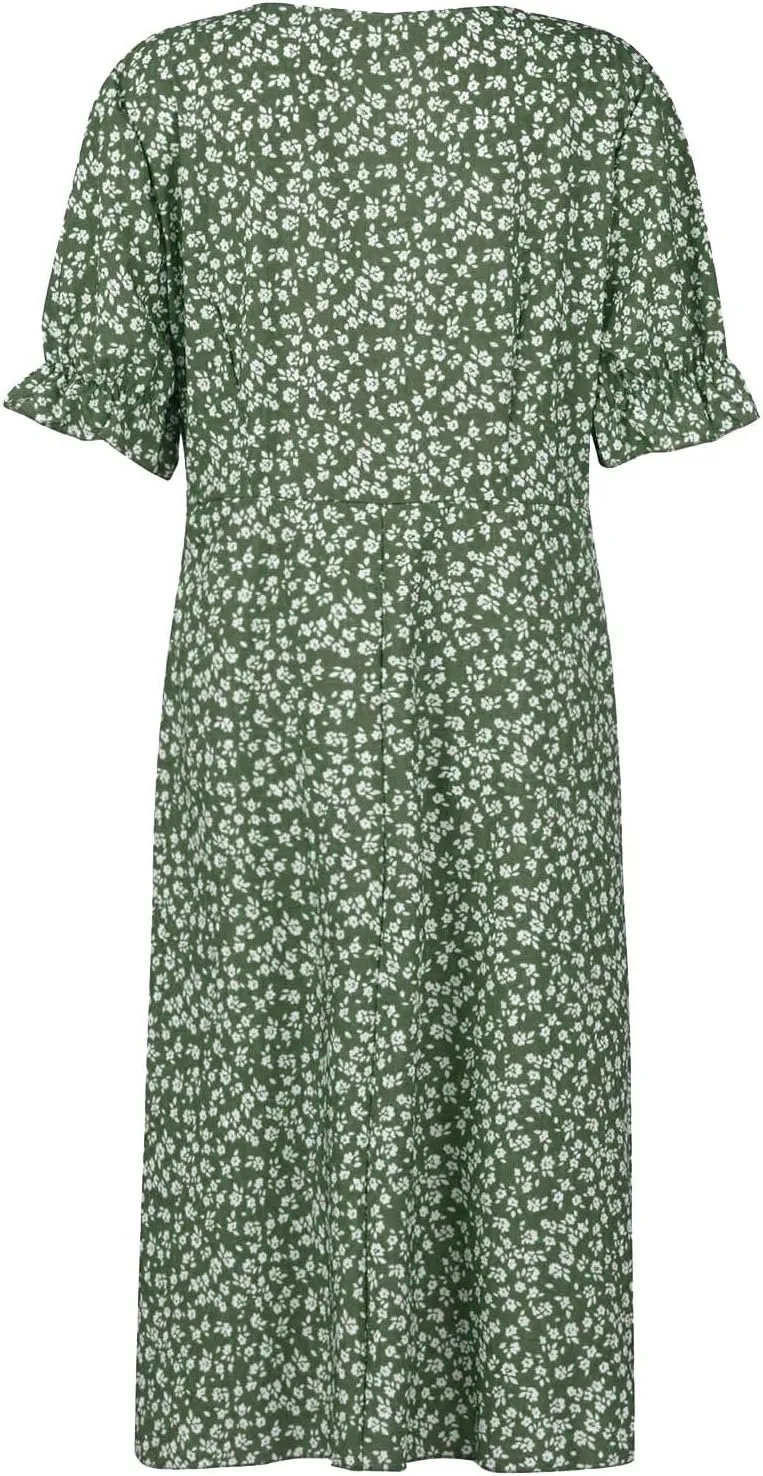 Summer Dresses for Women Wrap Midi Dresses for Women Puff Sleeve Trendy Summer Loose Casual Vintage Cute