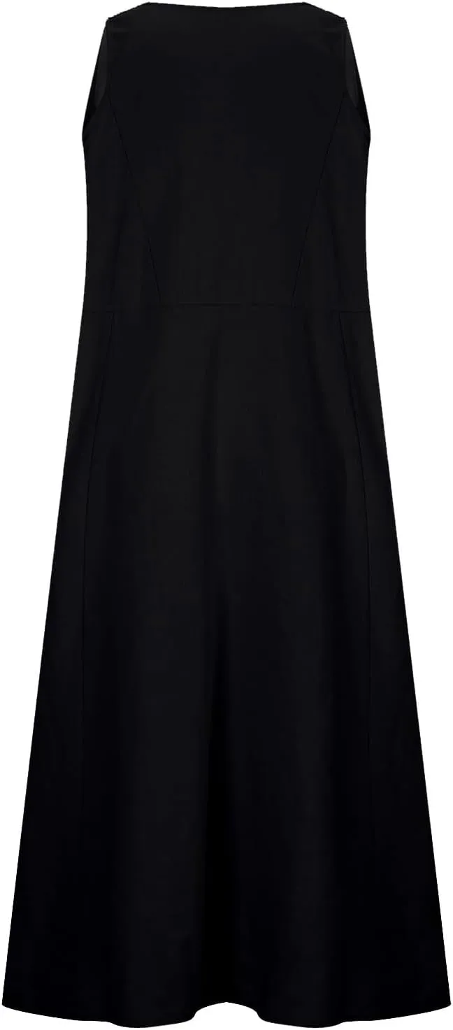 Summer Dresses for Women's 2025 Casual Cotton Linen Crewneck Sleeveless Sundress with Pocket Plus Size Boho Long Dress