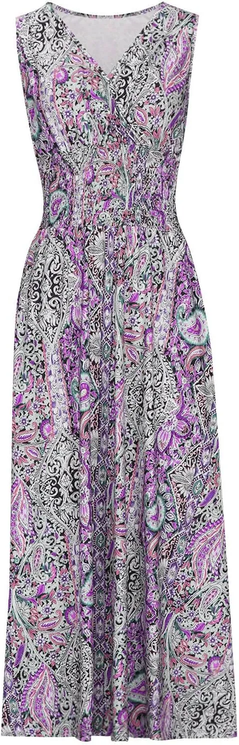 Summer Maxi Dresses for Women 2024 Casual Sundresses Long Floral Dress Sexy Sleeveless Boho Dress Flowy Dress, Small