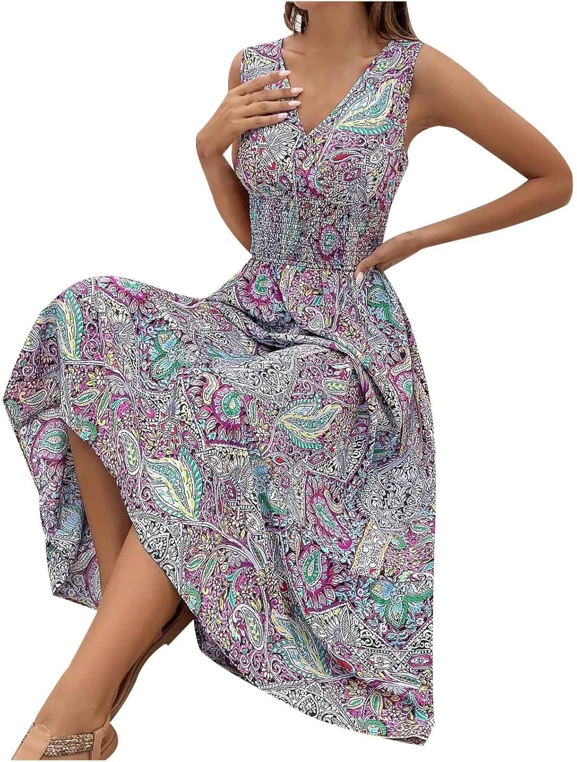 Summer Maxi Dresses for Women 2024 Casual Sundresses Long Floral Dress Sexy Sleeveless Boho Dress Flowy Dress, Small